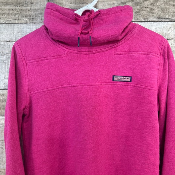 Vineyard Vines Womens XS Hot Pink Slub Funnel Neck Pullover Cotton Sweatshirt - Picture 2 of 7